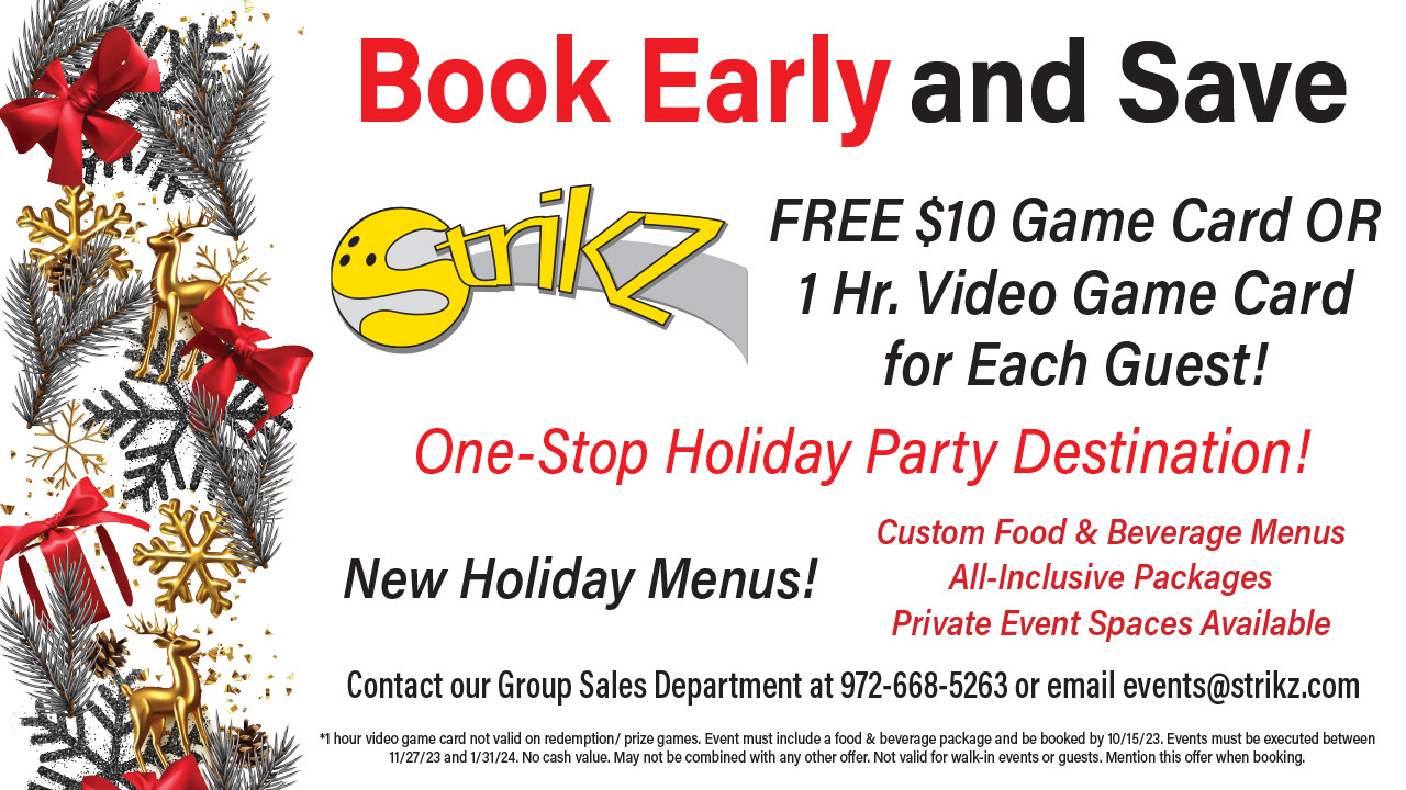 Book Early and Save - Free $10 Game Card OR 1 Hr Video Game Card for Each Guest - One Stop Holiday Party Destination!